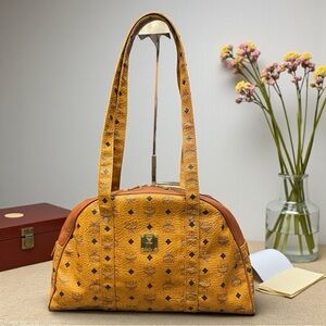 MCM Visetos Bowler / Dome Shoulder Bag – Cognac
